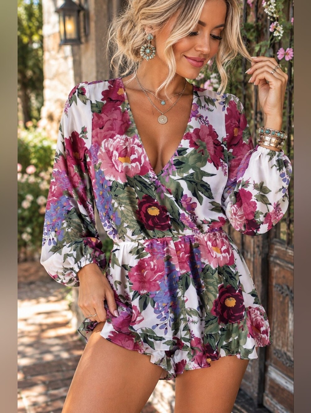 Show Me Your Mumu Floral Ruffle Romper XS Boho Western Chic